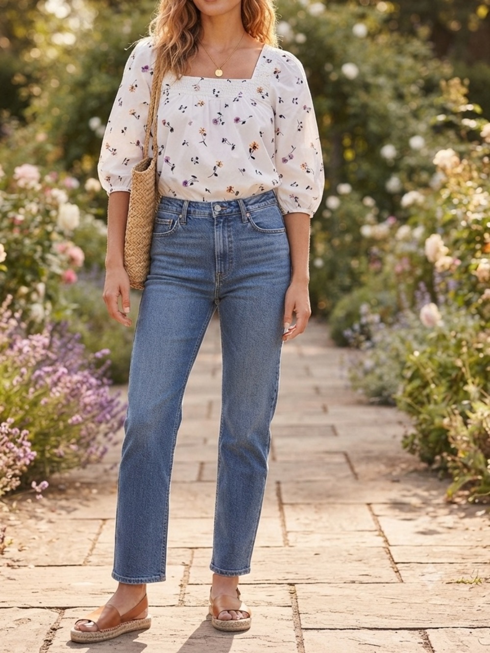 Madewell Floral Smocked Square Neck Peasant Blouse White❤️
